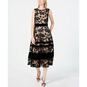 Taylor Womens Black Nude Floral Print Fit & Flare Dress Size 10 / Graduation